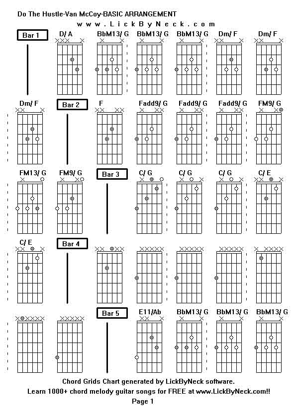 Chord Grids Chart of chord melody fingerstyle guitar song-Do The Hustle-Van McCoy-BASIC ARRANGEMENT,generated by LickByNeck software.